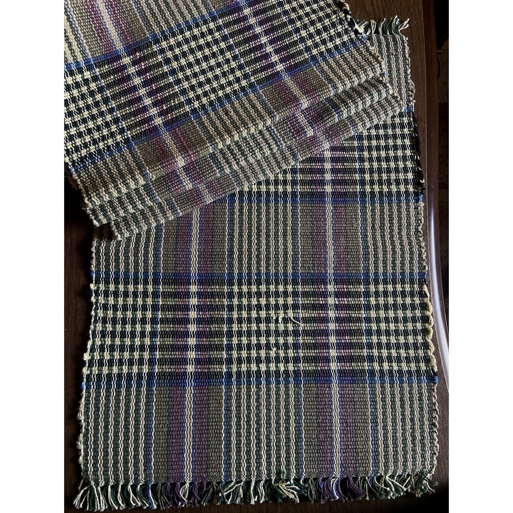 Pier 1 Purple Green 4 Placemats Country Tartan Woven Cotton Plaid Fringe